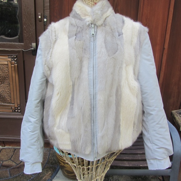 CUSTOM MADE Jackets & Blazers - GRAY REVERSIBLE MINK & NYLON BOMBER JACKET SZ S